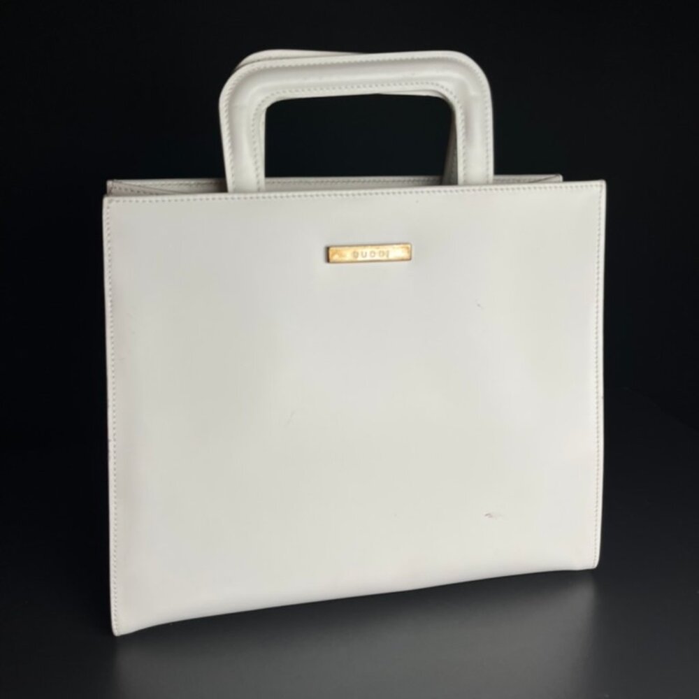 Gucci White Leather Handbag Retractable Handles RARE
